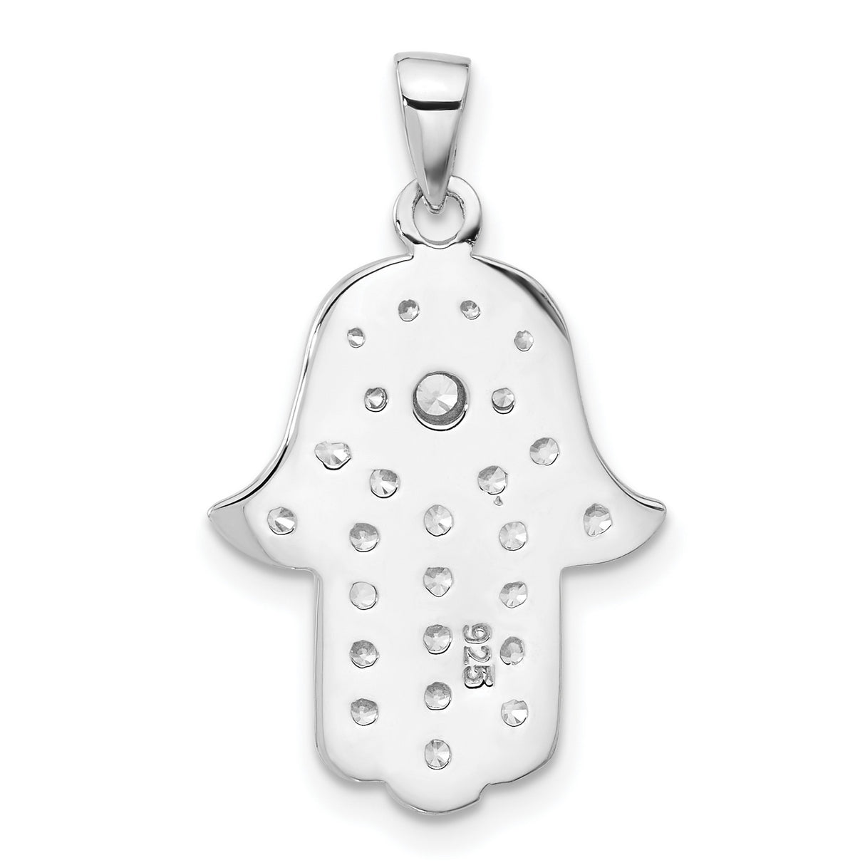 Sterling Silver Hamsa Hand Pendant with Cubic Zirconia and Evil Eye Symbol