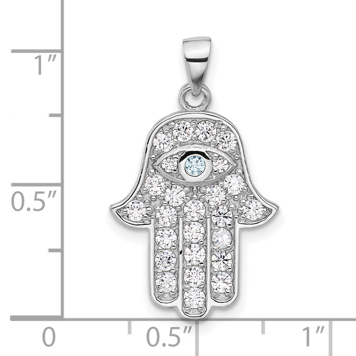 Sterling Silver Hamsa Hand Pendant with Cubic Zirconia and Evil Eye Symbol