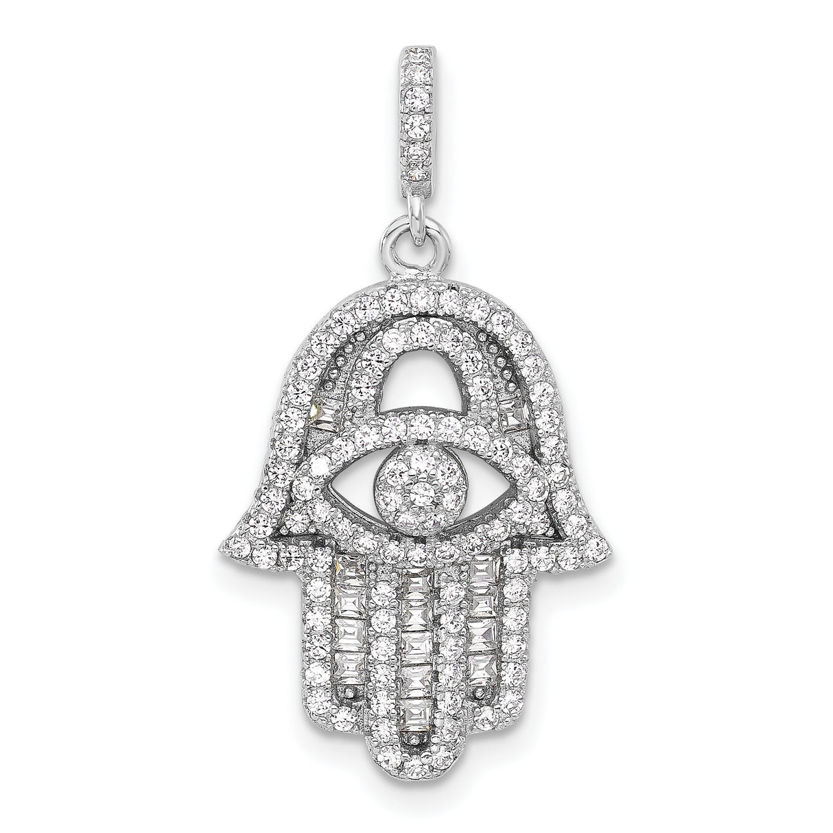 CZ Evil Eye Hamsa Charm Pendant in Real 925 Sterling Silver