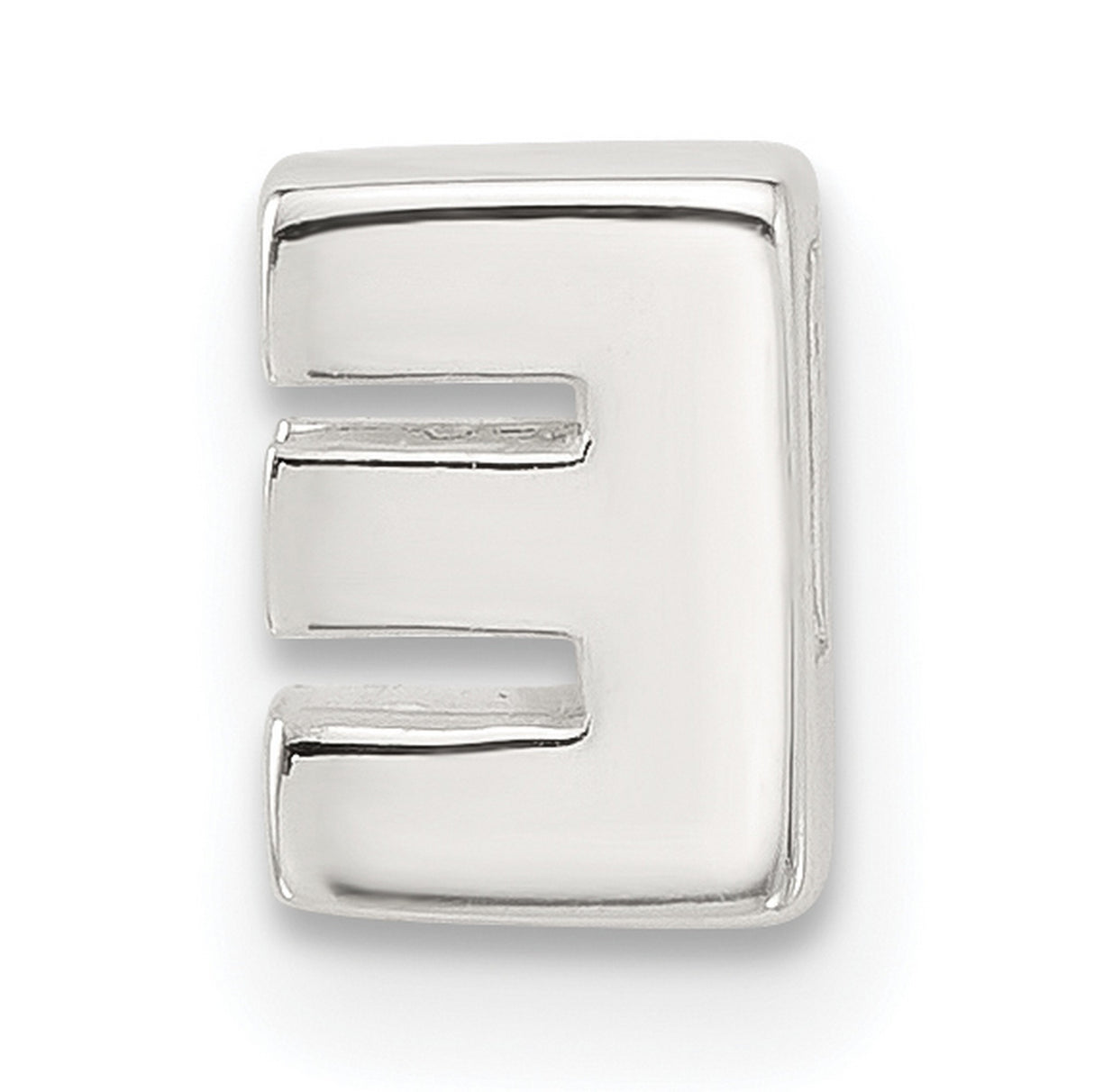 Sterling Silver Letter E Pendant Charm, Polished Flat Initial Design for Women or Unisex Wear