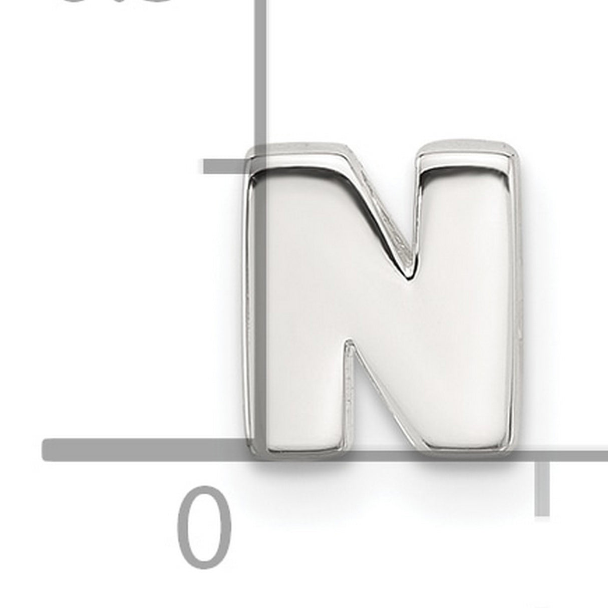 Sterling Silver Letter N Pendant Charm, Polished Block Font Initial Jewelry, Unisex Slide Pendant