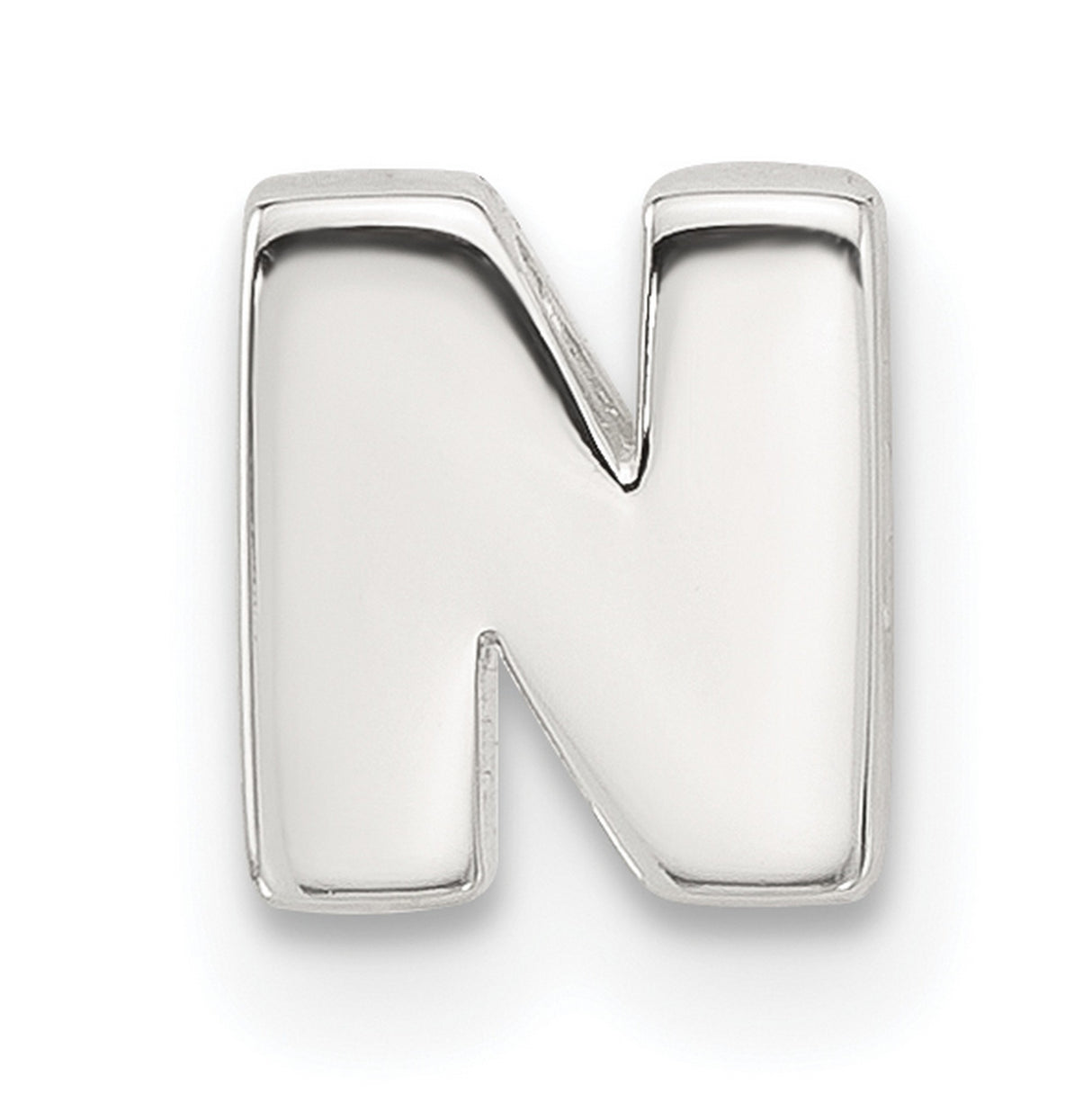 Sterling Silver Letter N Pendant Charm, Polished Block Font Initial Jewelry, Unisex Slide Pendant