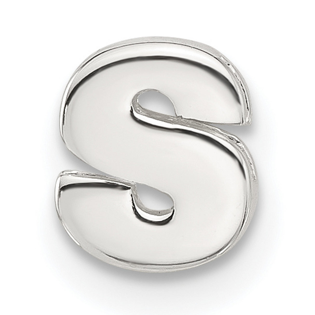Sterling Silver Letter S Charm Pendant, Polished Block Initial Design, Unisex Monogram Jewelry