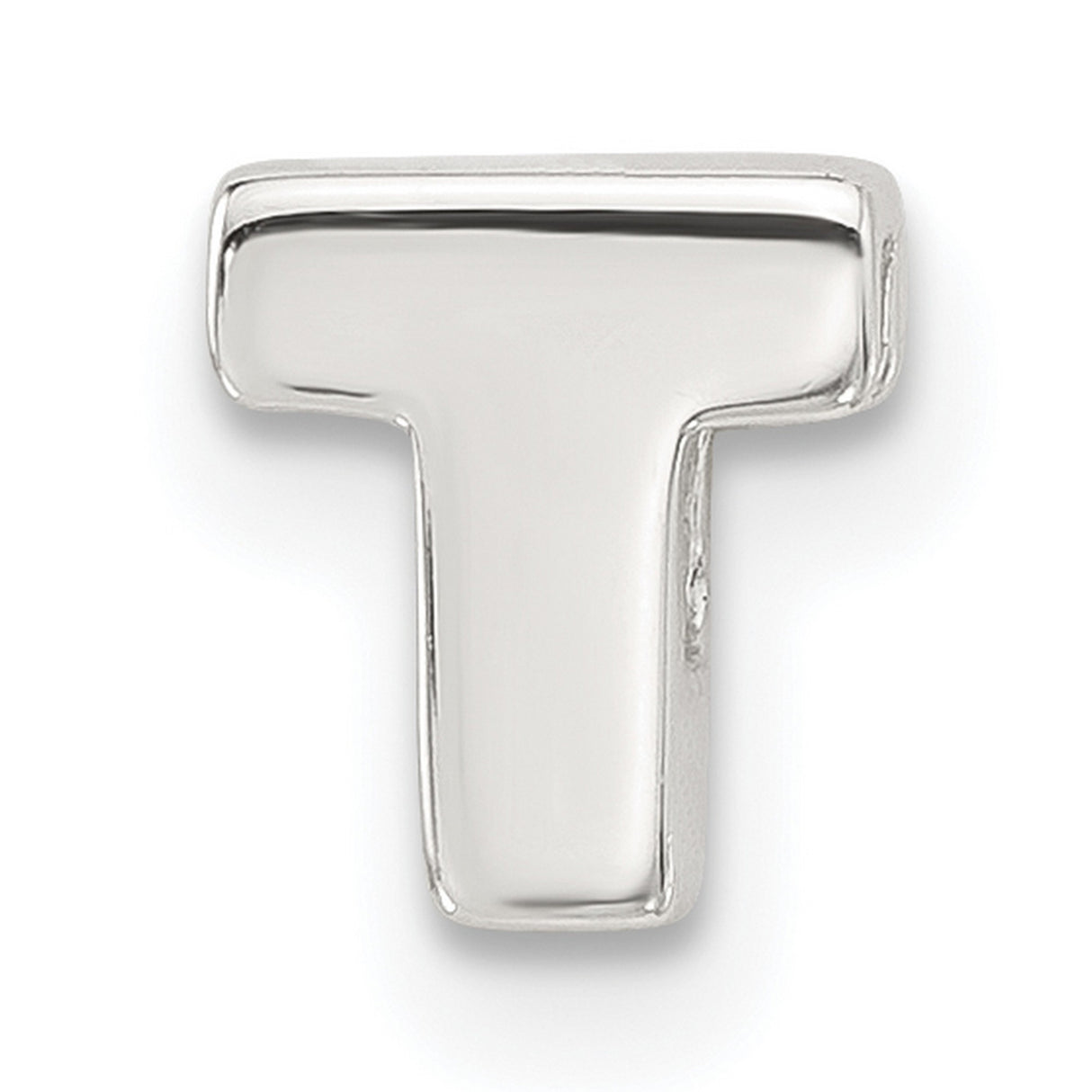 Sterling Silver Letter T Charm Pendant, Polished Block Initial Monogram Jewelry