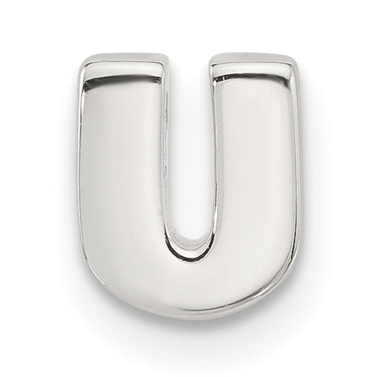 Sterling Silver Letter U Pendant Charm, Polished Block Initial Design for Women or Unisex Use