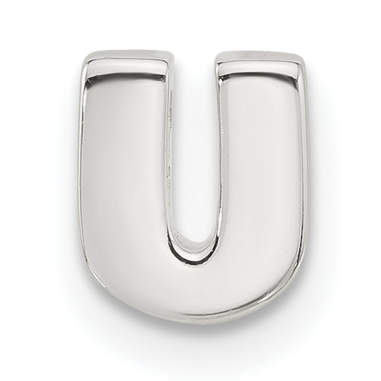 Sterling Silver Letter U Pendant Charm, Polished Block Initial Design for Women or Unisex Use