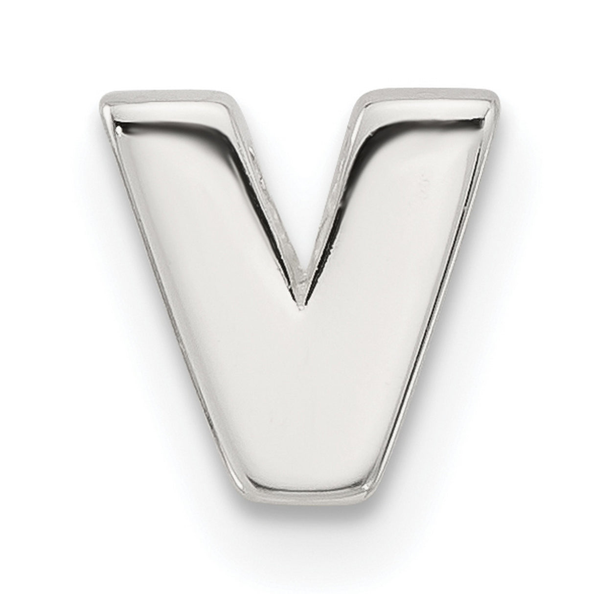 Sterling Silver Letter V Pendant, Polished Block Initial Charm, Unisex Monogram Jewelry