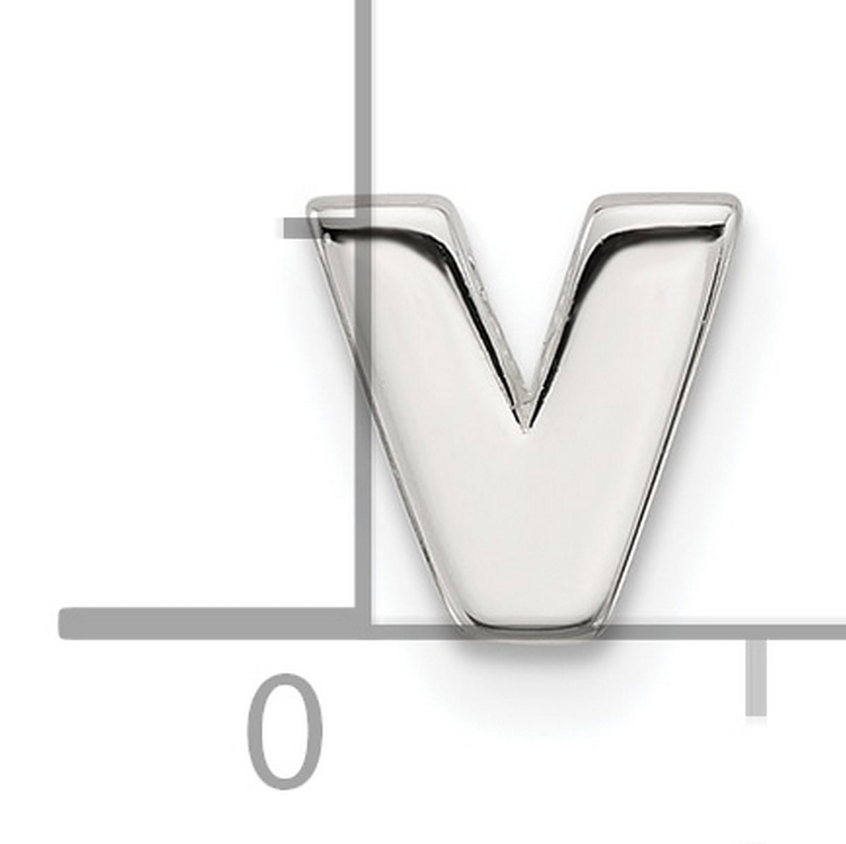 Sterling Silver Letter V Pendant, Polished Block Initial Charm, Unisex Monogram Jewelry