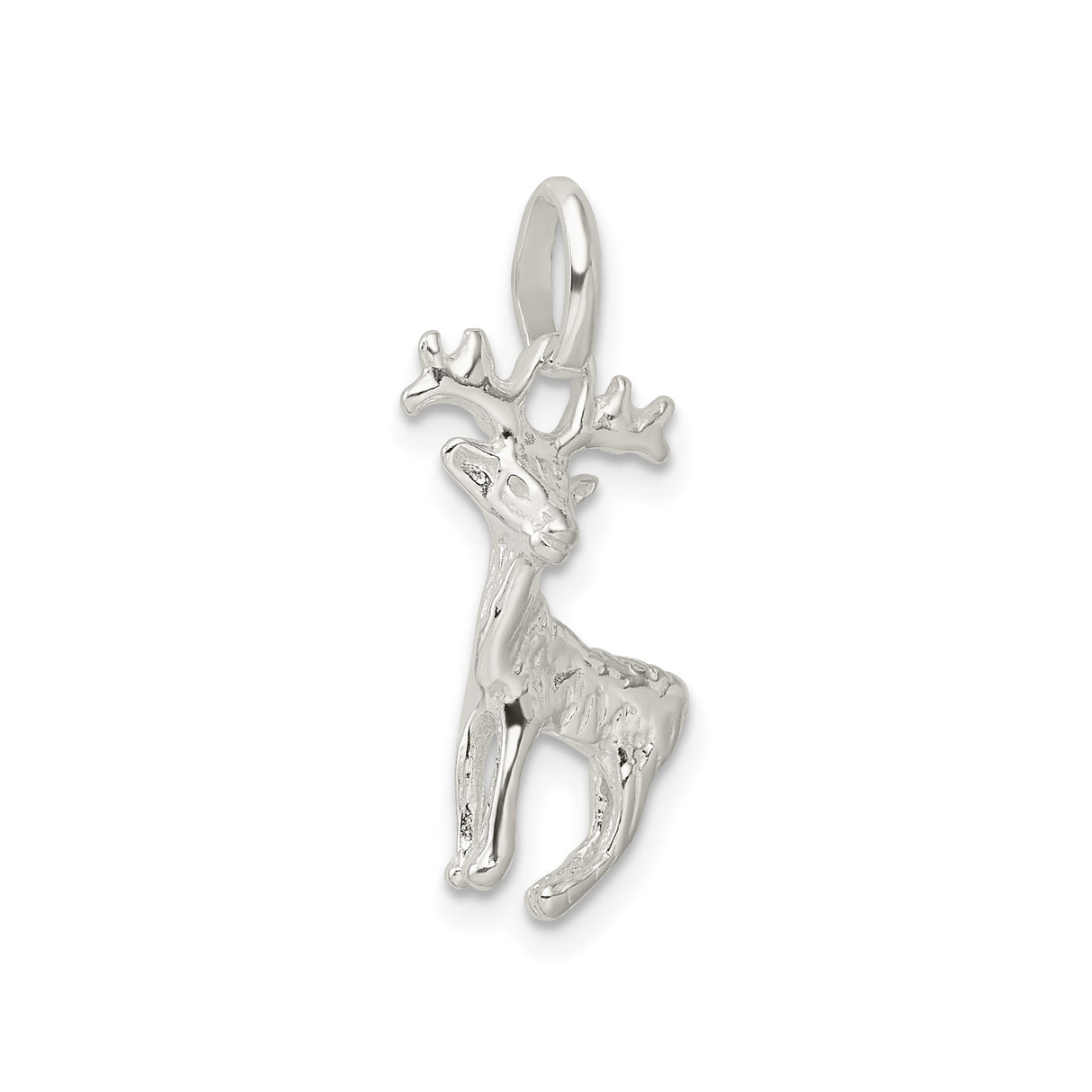 Sterling Silver Deer Pendant with Reindeer Antler Design, Nature-Inspired Winter Jewelry