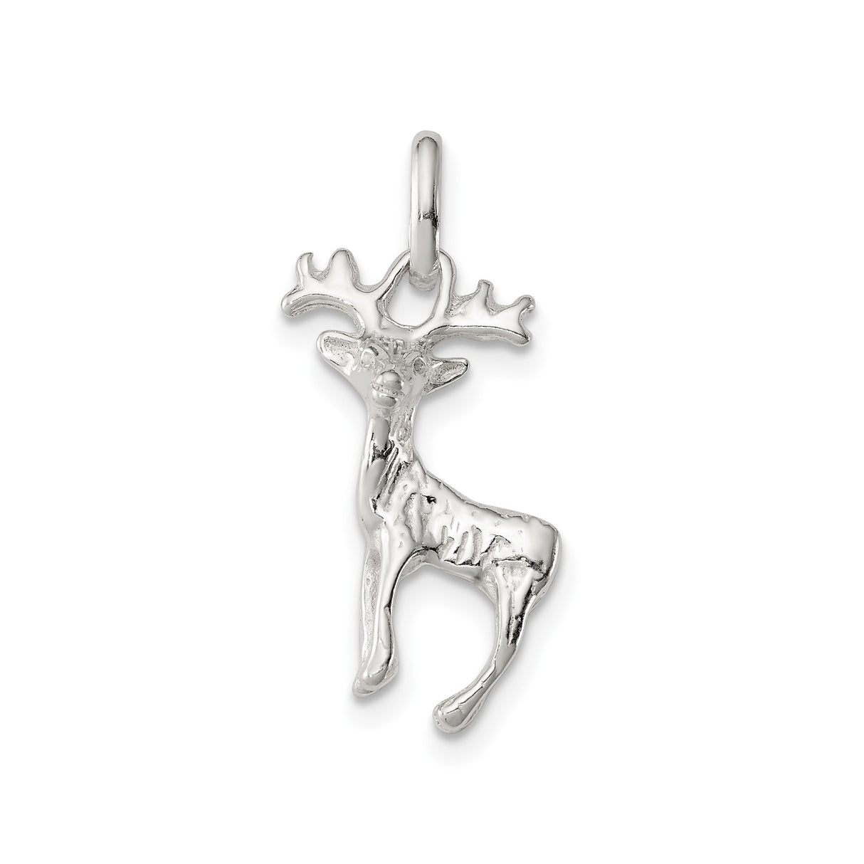 Sterling Silver Deer Pendant with Reindeer Antler Design, Nature-Inspired Winter Jewelry