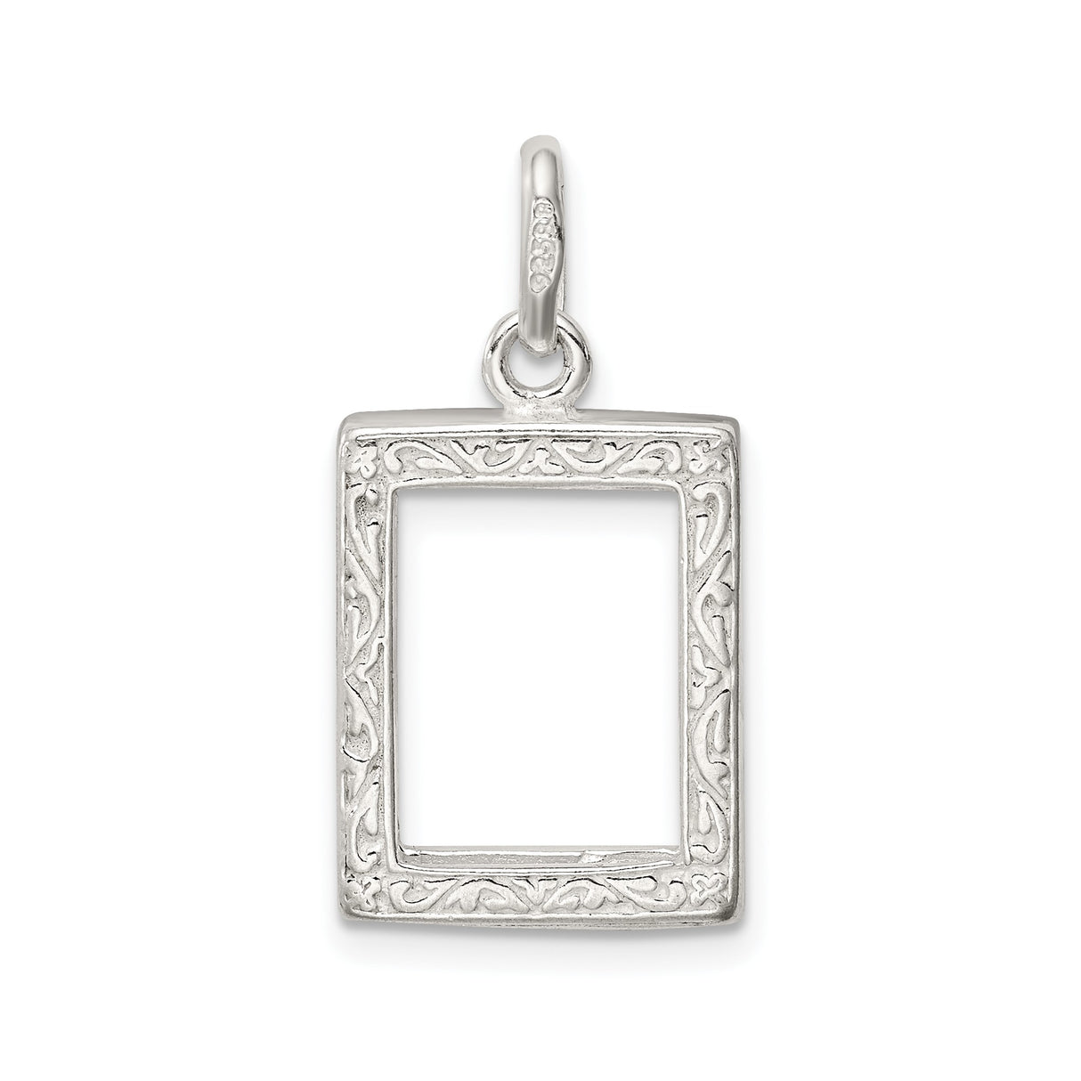Sterling Silver Photo Pendant with Border Design, Rectangular Frame Keepsake Locket