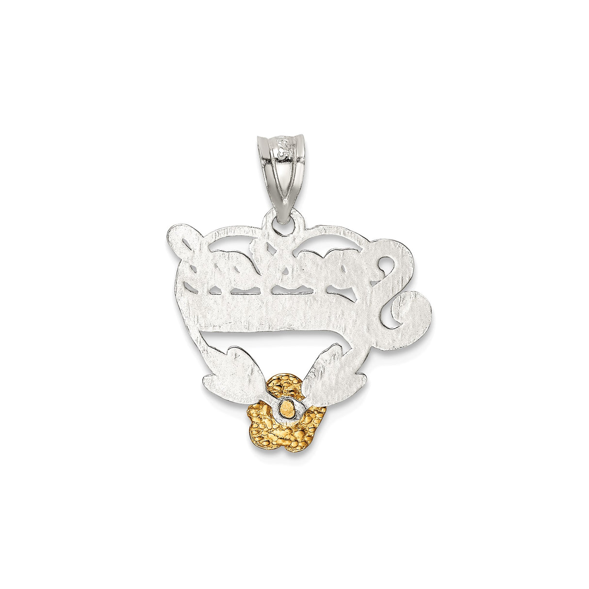 Sterling Silver Pendant, Two Tone Heart with Gold Tone Rose, Special Friend Engraving