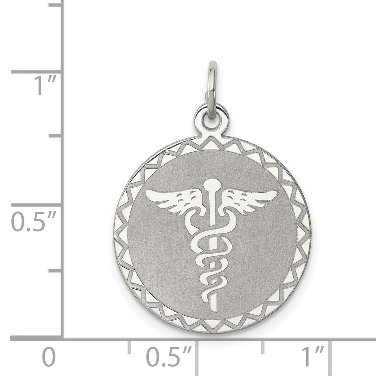 Caduceus Disc Charm Pendant in Real 925 Sterling Silver