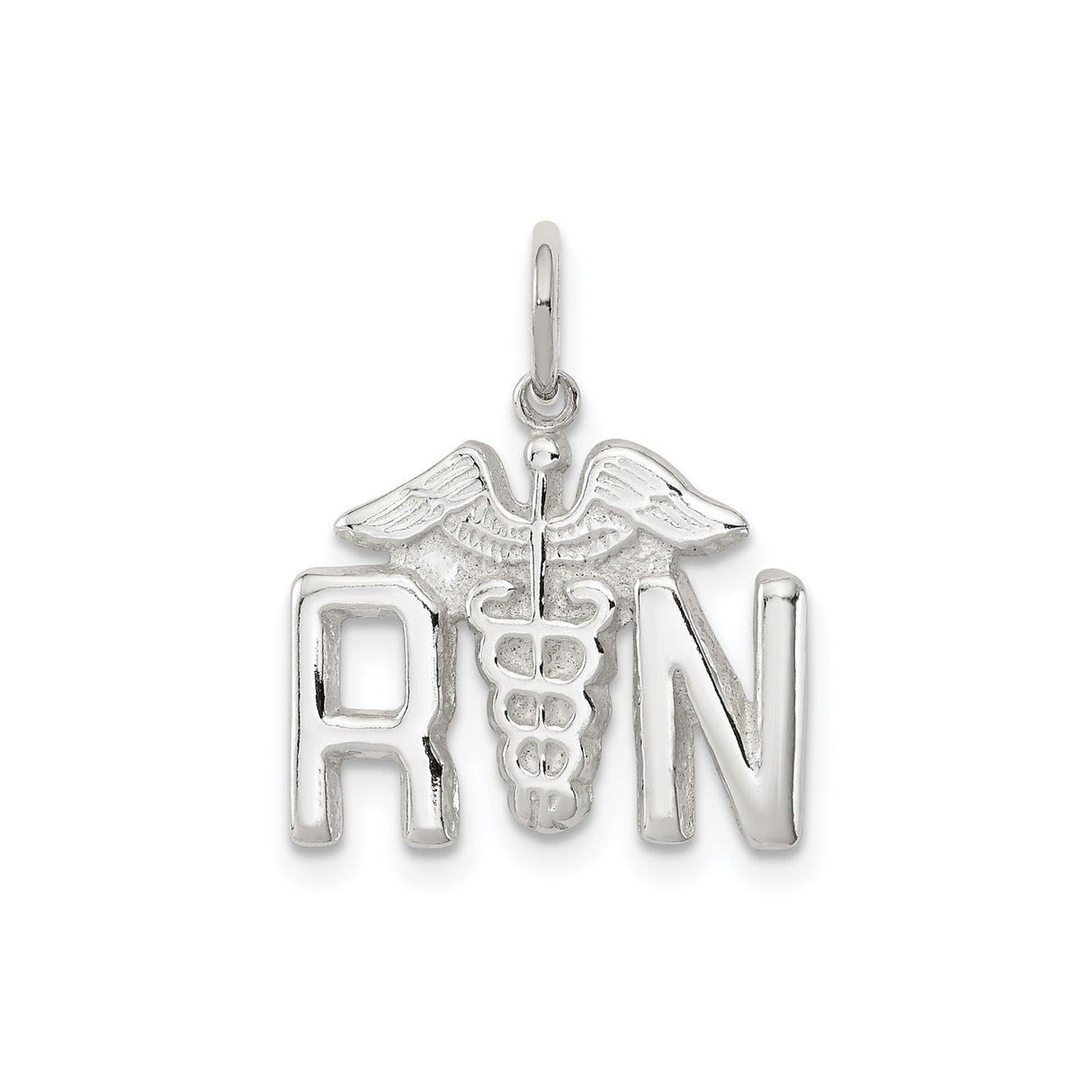 Sterling Silver RN Pendant with Caduceus Symbol, Medical Jewelry for Nurses