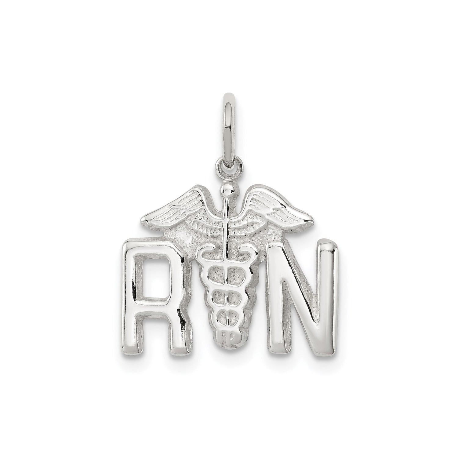 Sterling Silver RN Pendant with Caduceus Symbol, Medical Jewelry for Nurses