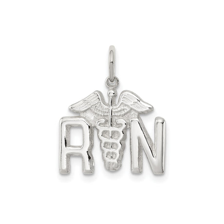 Sterling Silver RN Pendant with Caduceus Symbol, Medical Jewelry for Nurses