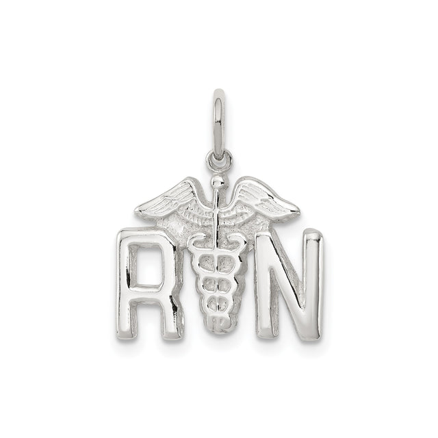 Sterling Silver RN Pendant with Caduceus Symbol, Medical Jewelry for Nurses
