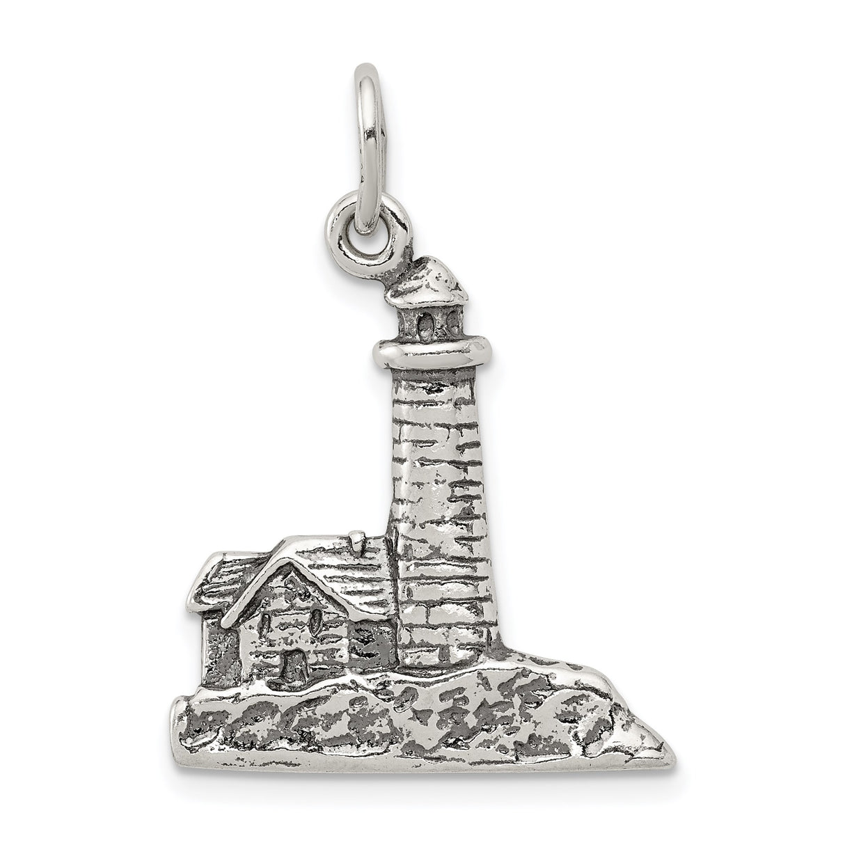 Sterling Silver Lighthouse Pendant with Cabin Design, Nautical Coastal Theme for Women or Unisex Wear