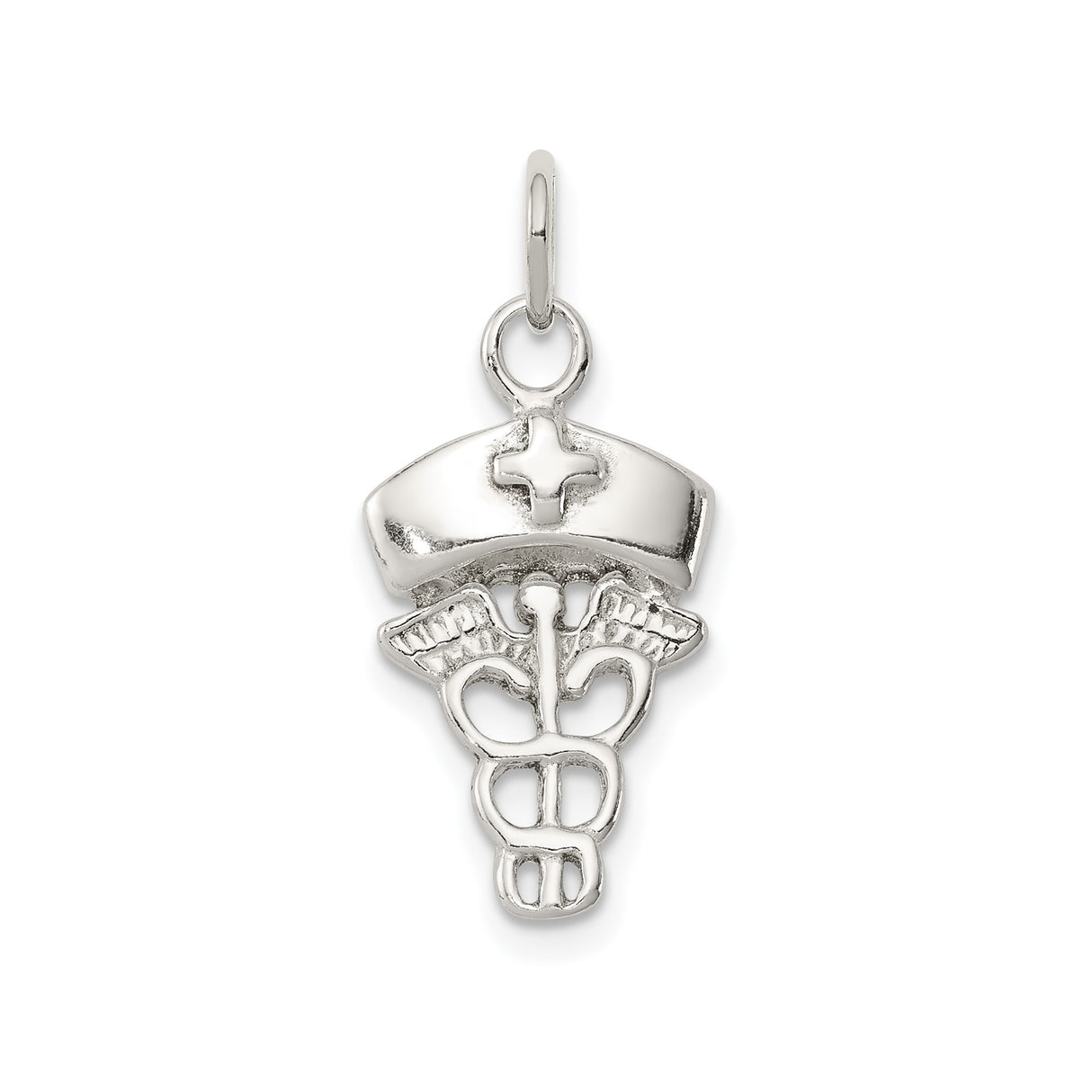 Sterling Silver Nurse Pendant with Caduceus Symbol and Nurse Cap