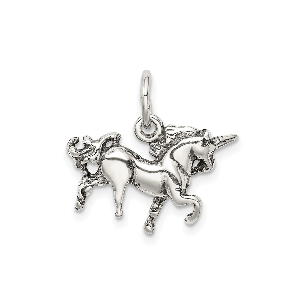 Sterling Silver Unicorn Pendant with Flowing Mane and Tail, Prancing Fantasy Design