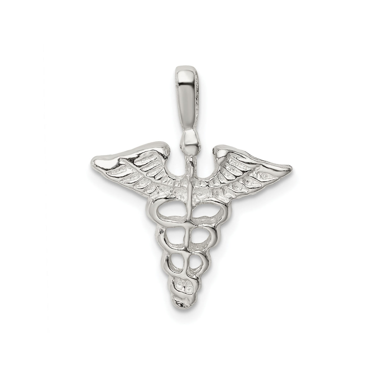 Sterling Silver Caduceus Pendant with Snake and Wings Symbol, Medical Jewelry for Healthcare Professionals