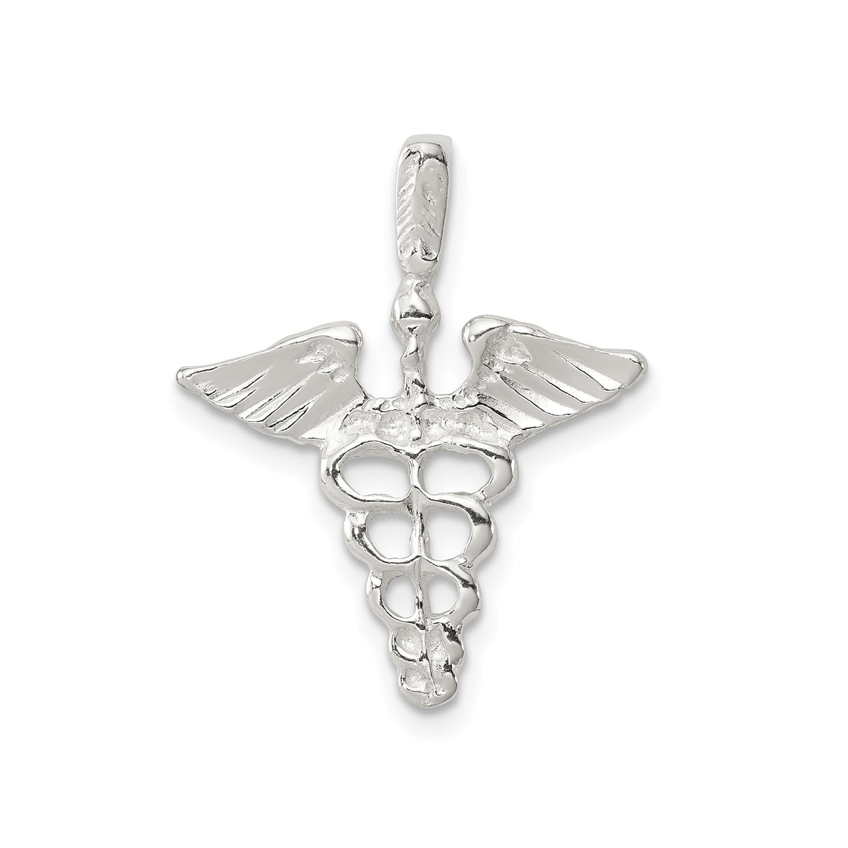 Sterling Silver Caduceus Pendant with Snake and Wings Symbol, Medical Jewelry for Healthcare Professionals