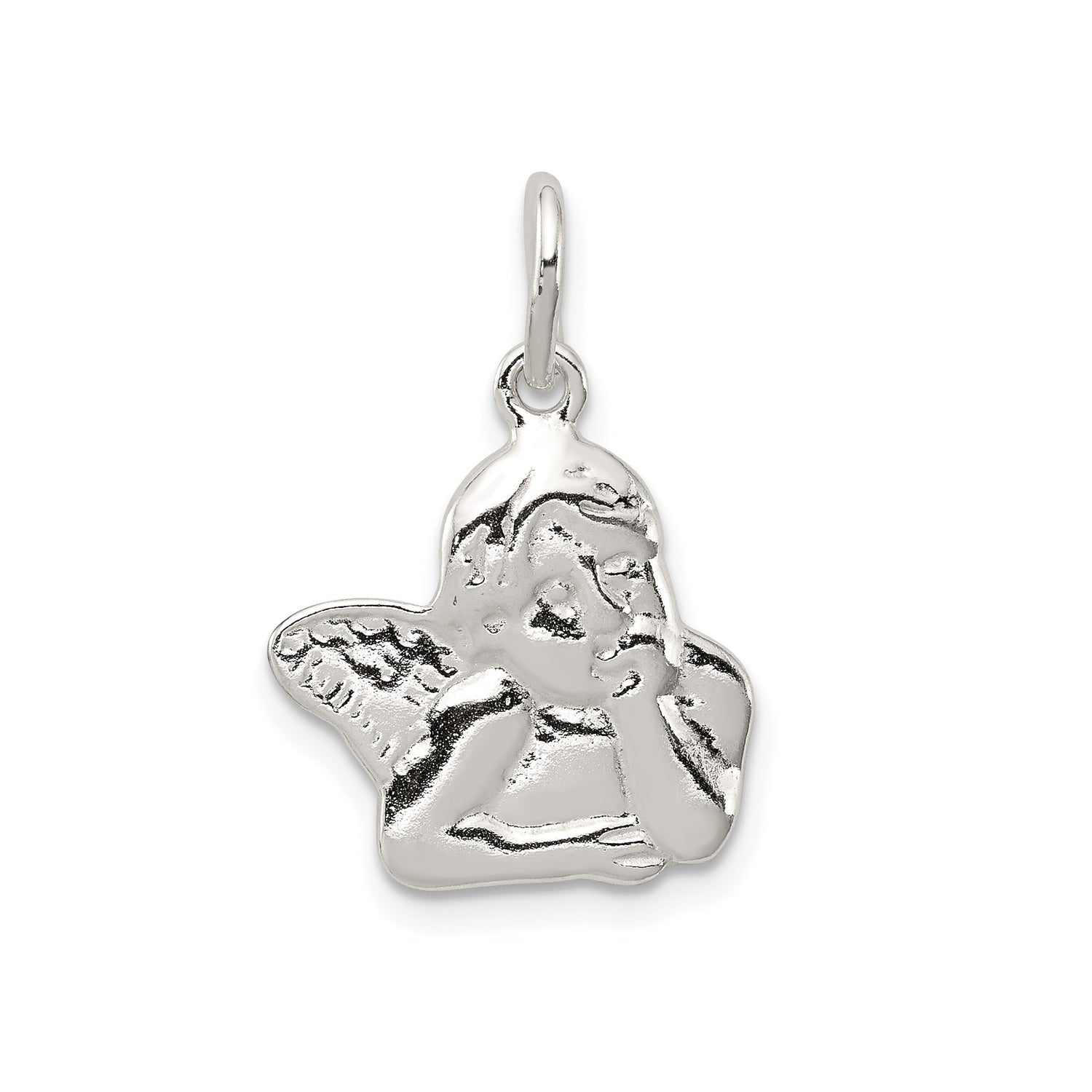 Sterling Silver Angel Pendant with Detailed Cherub Design, Christian Spiritual Charm