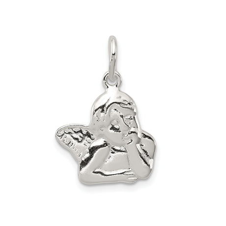 Sterling Silver Angel Pendant with Detailed Cherub Design, Christian Spiritual Charm