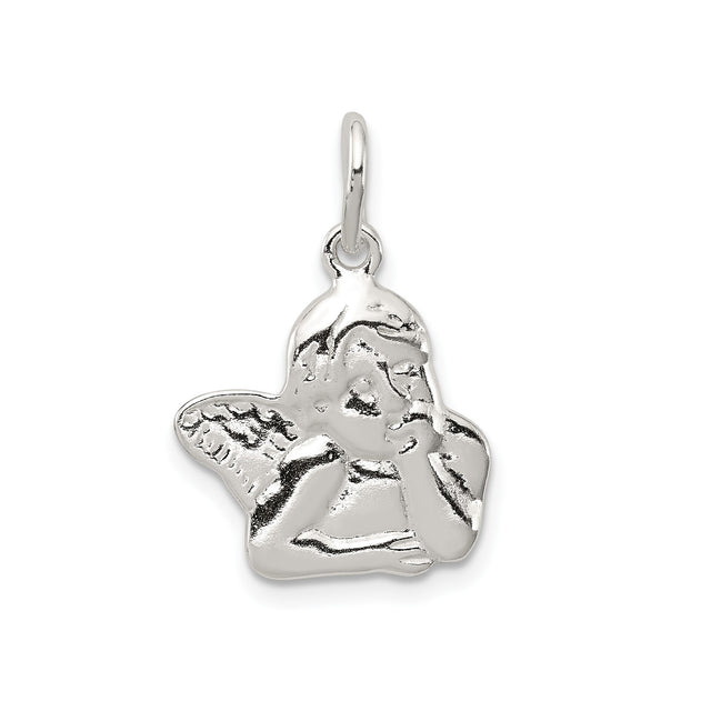 Sterling Silver Angel Pendant with Detailed Cherub Design, Christian Spiritual Charm