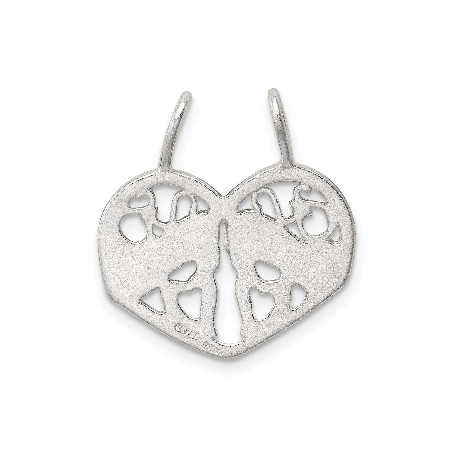Sterling Silver Heart Split Pendant with Mother and Daughter Engraving, Two-Piece Keepsake Charm
