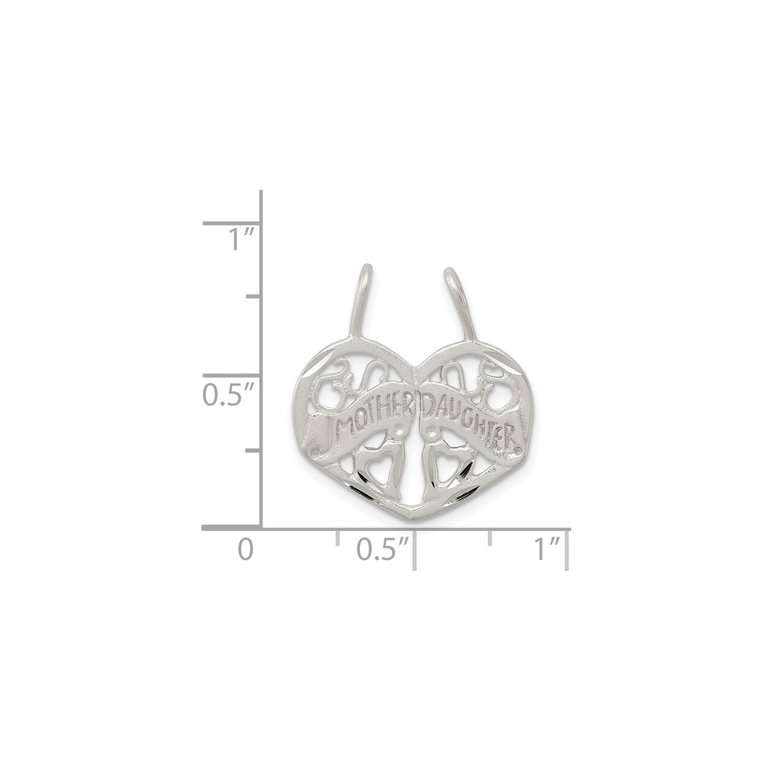 Sterling Silver Heart Split Pendant with Mother and Daughter Engraving, Two-Piece Keepsake Charm