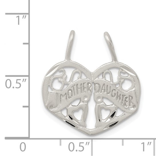 Sterling Silver Heart Split Pendant with Mother and Daughter Engraving, Two-Piece Keepsake Charm