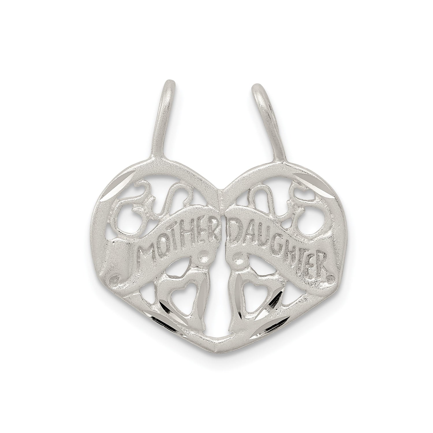 Sterling Silver Heart Split Pendant with Mother and Daughter Engraving, Two-Piece Keepsake Charm