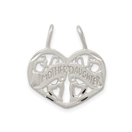 Sterling Silver Heart Split Pendant with Mother and Daughter Engraving, Two-Piece Keepsake Charm