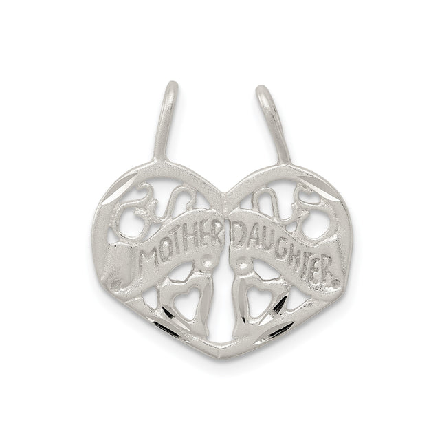 Sterling Silver Heart Split Pendant with Mother and Daughter Engraving, Two-Piece Keepsake Charm