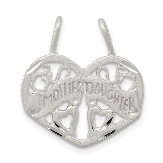 Sterling Silver Heart Split Pendant with Mother and Daughter Engraving, Two-Piece Keepsake Charm