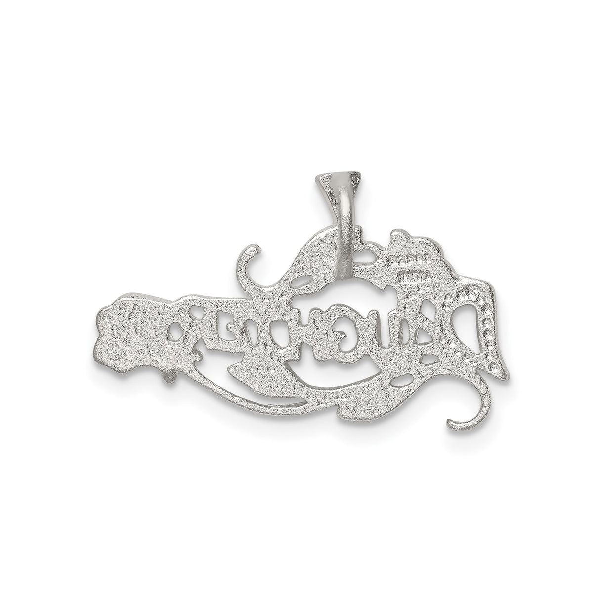 Sterling Silver Daughter Pendant with Floral Leaf Accents and Decorative Script Charm
