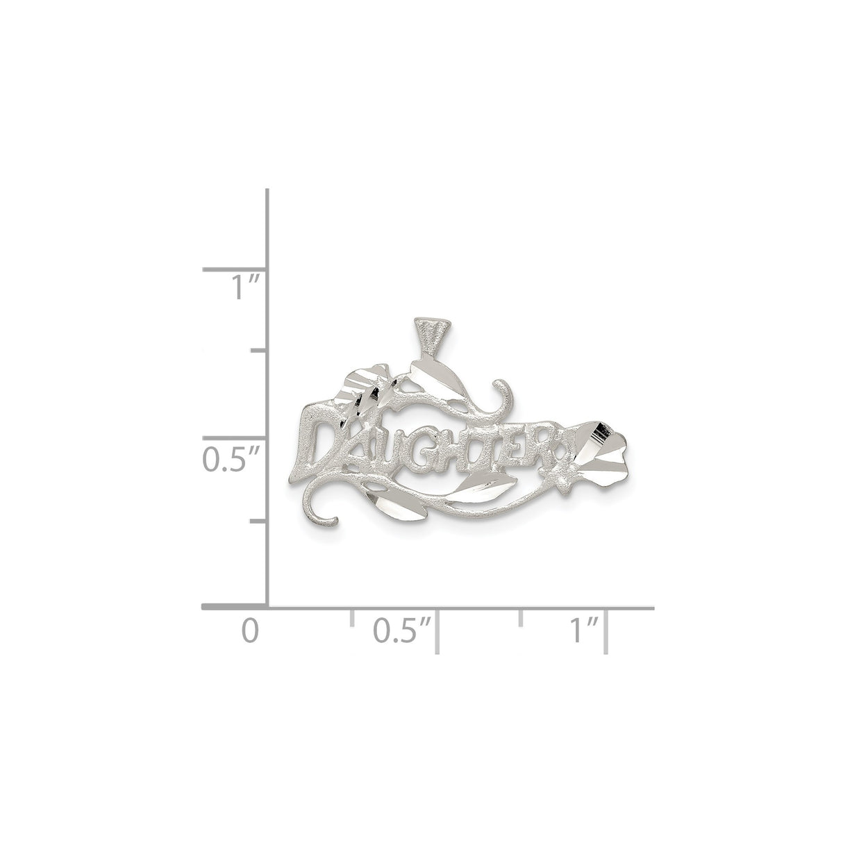 Sterling Silver Daughter Pendant with Floral Leaf Accents and Decorative Script Charm