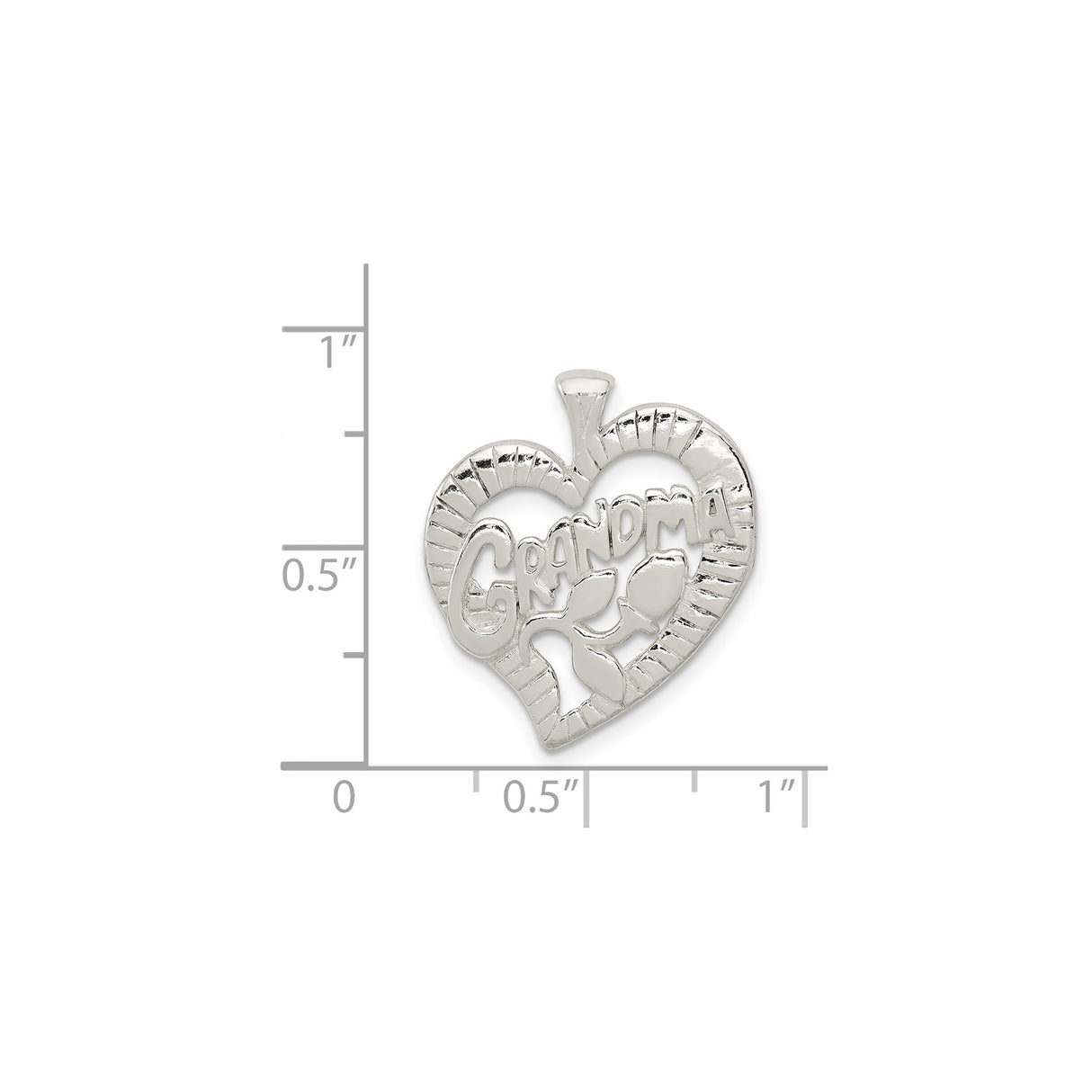 Sterling Silver Heart Pendant with Rosebud Design, Sentimental Grandma Jewelry for Women