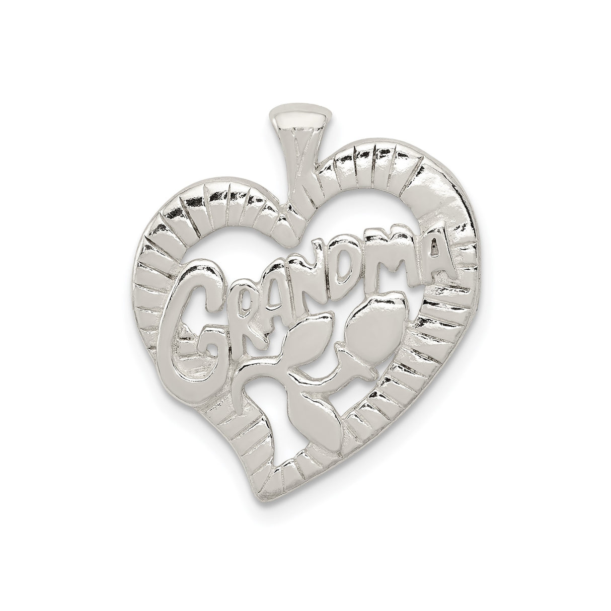 Sterling Silver Heart Pendant with Rosebud Design, Sentimental Grandma Jewelry for Women