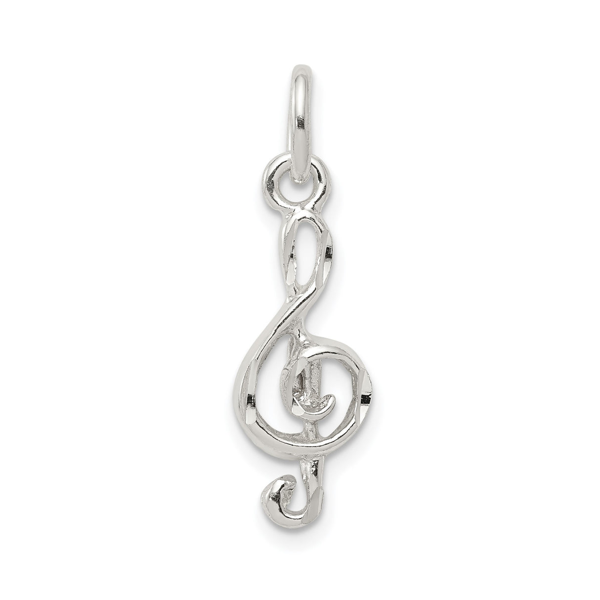 Sterling Silver Treble Clef Pendant Charm, Polished Open Music Symbol Design