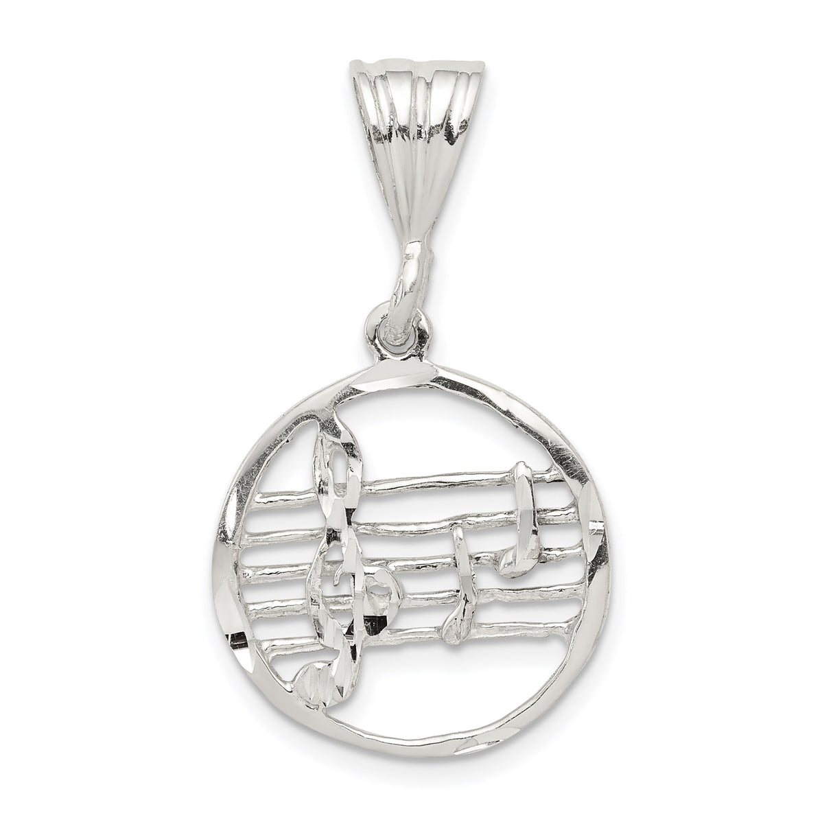 Sterling Silver Music Pendant with Treble Clef and Musical Staff Design