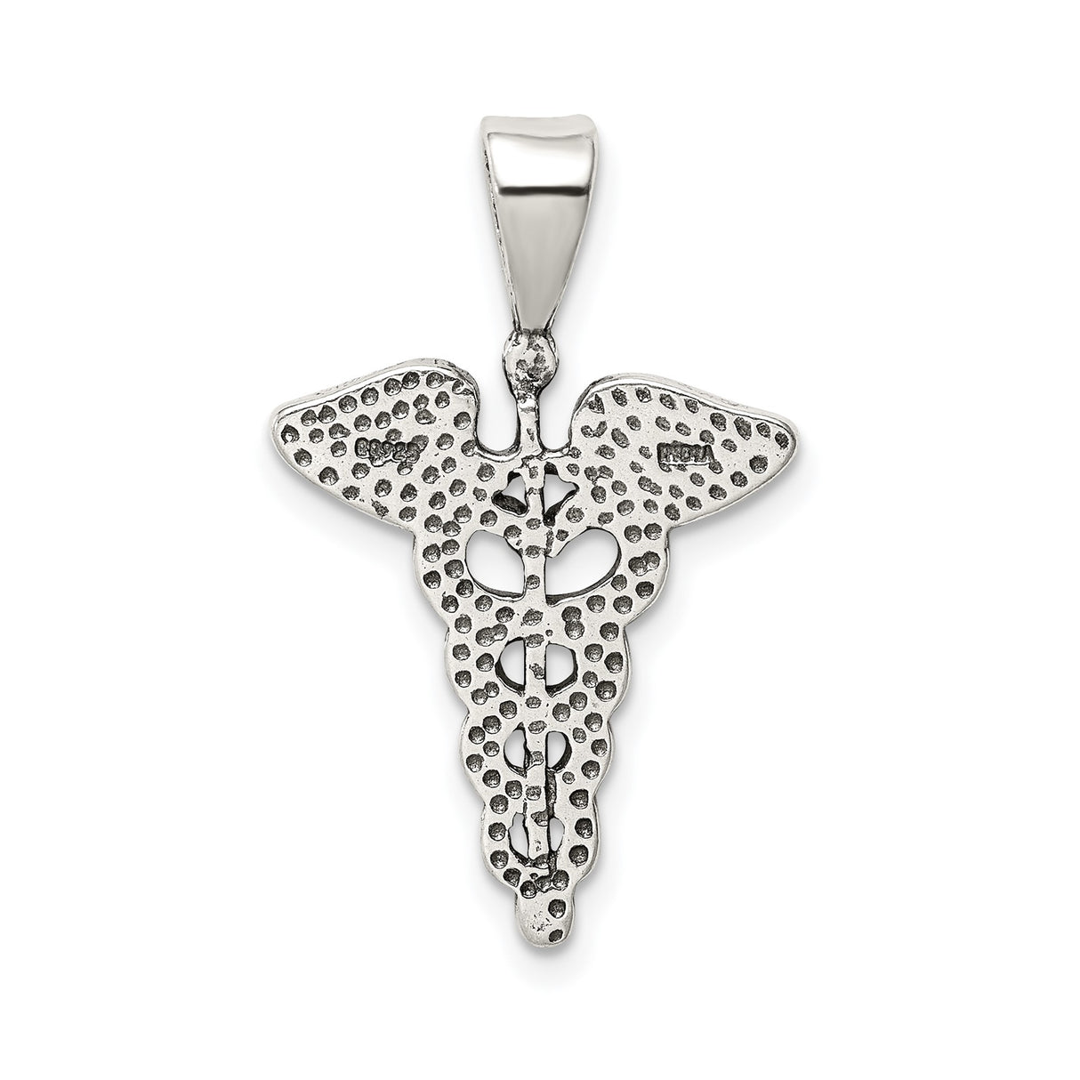 Sterling Silver Caduceus Pendant with Winged Staff and Snake Symbol for Healthcare Workers