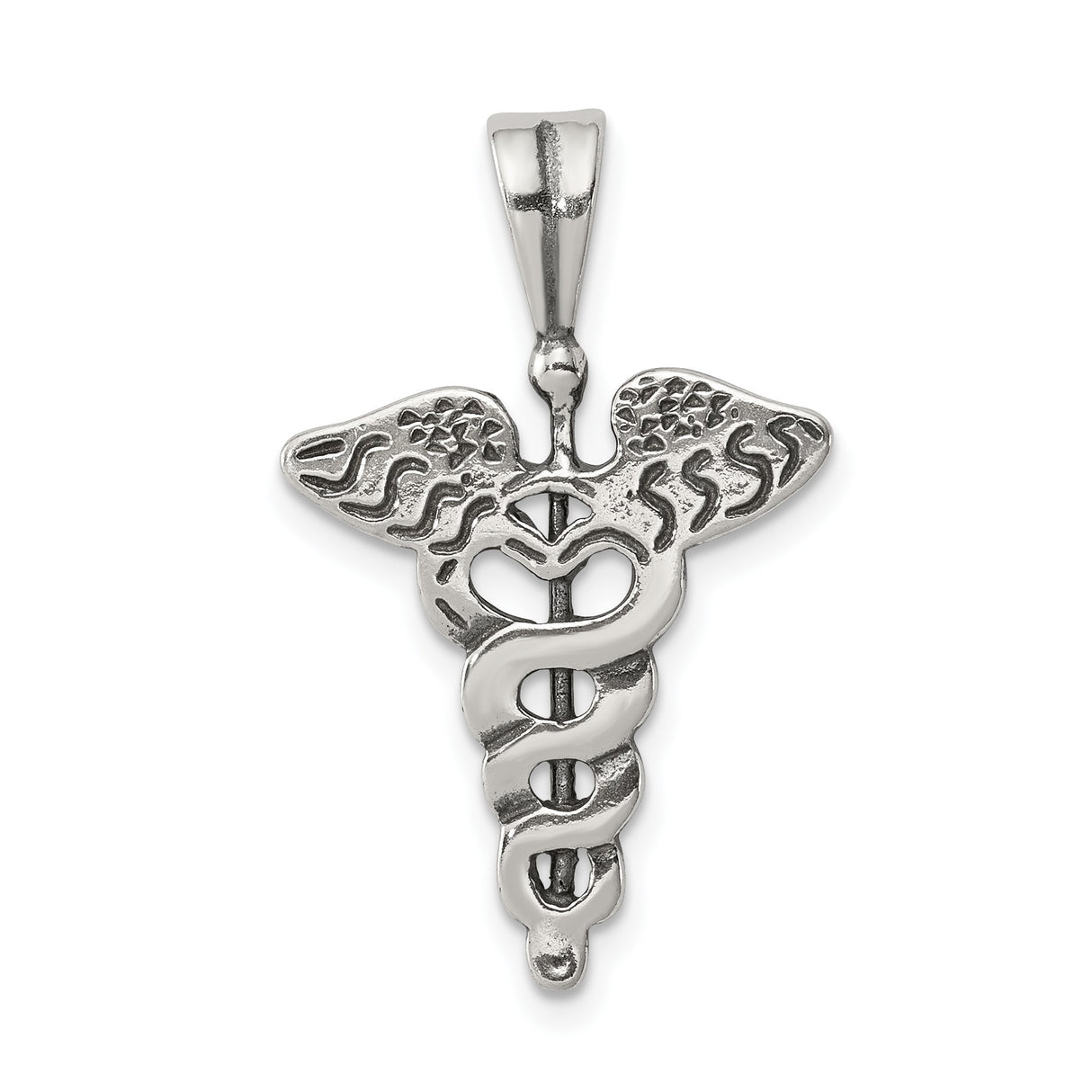 Sterling Silver Caduceus Pendant with Winged Staff and Snake Symbol for Healthcare Workers