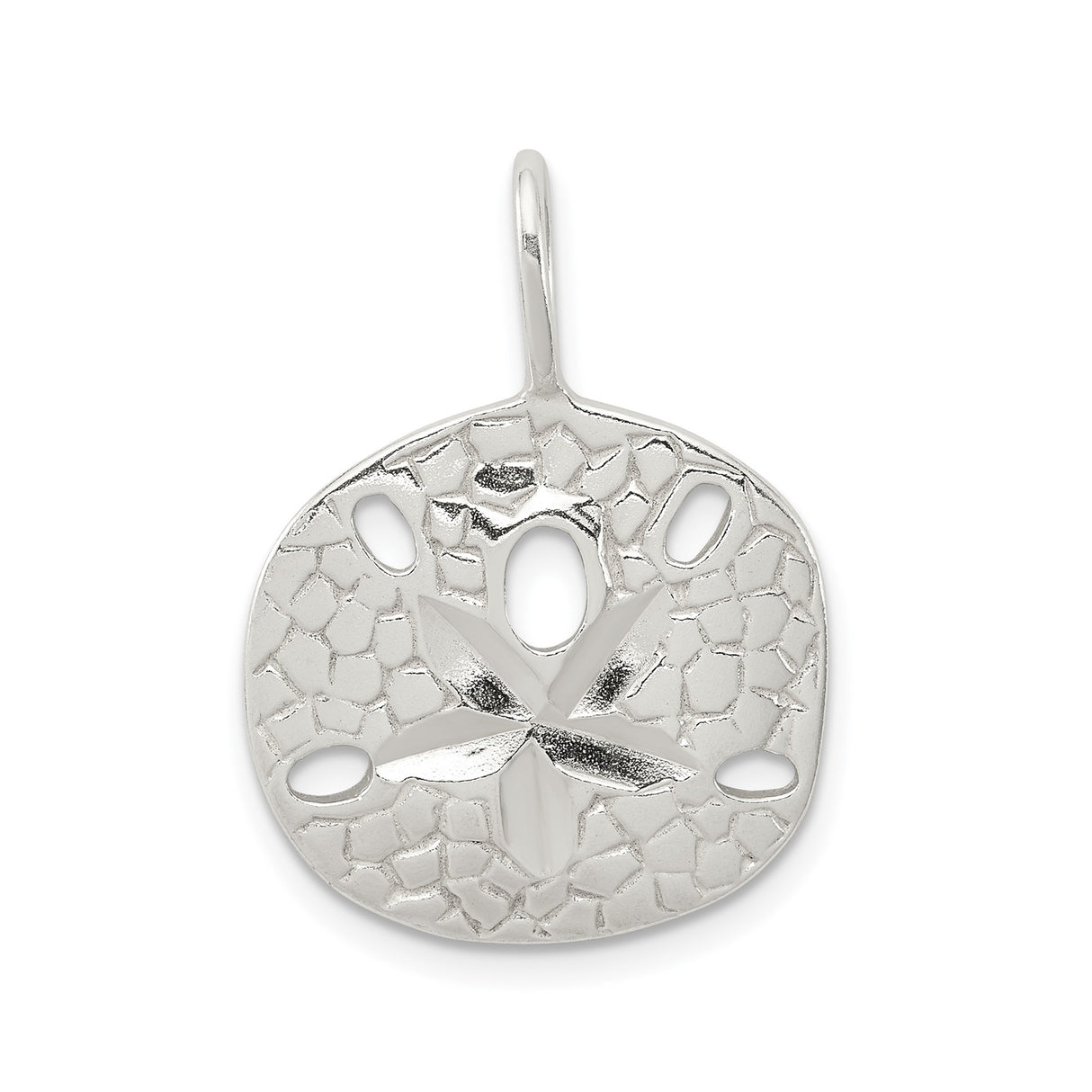 Sterling Silver Sand Dollar Pendant with Textured Cutout Design, Nautical Ocean Theme Jewelry