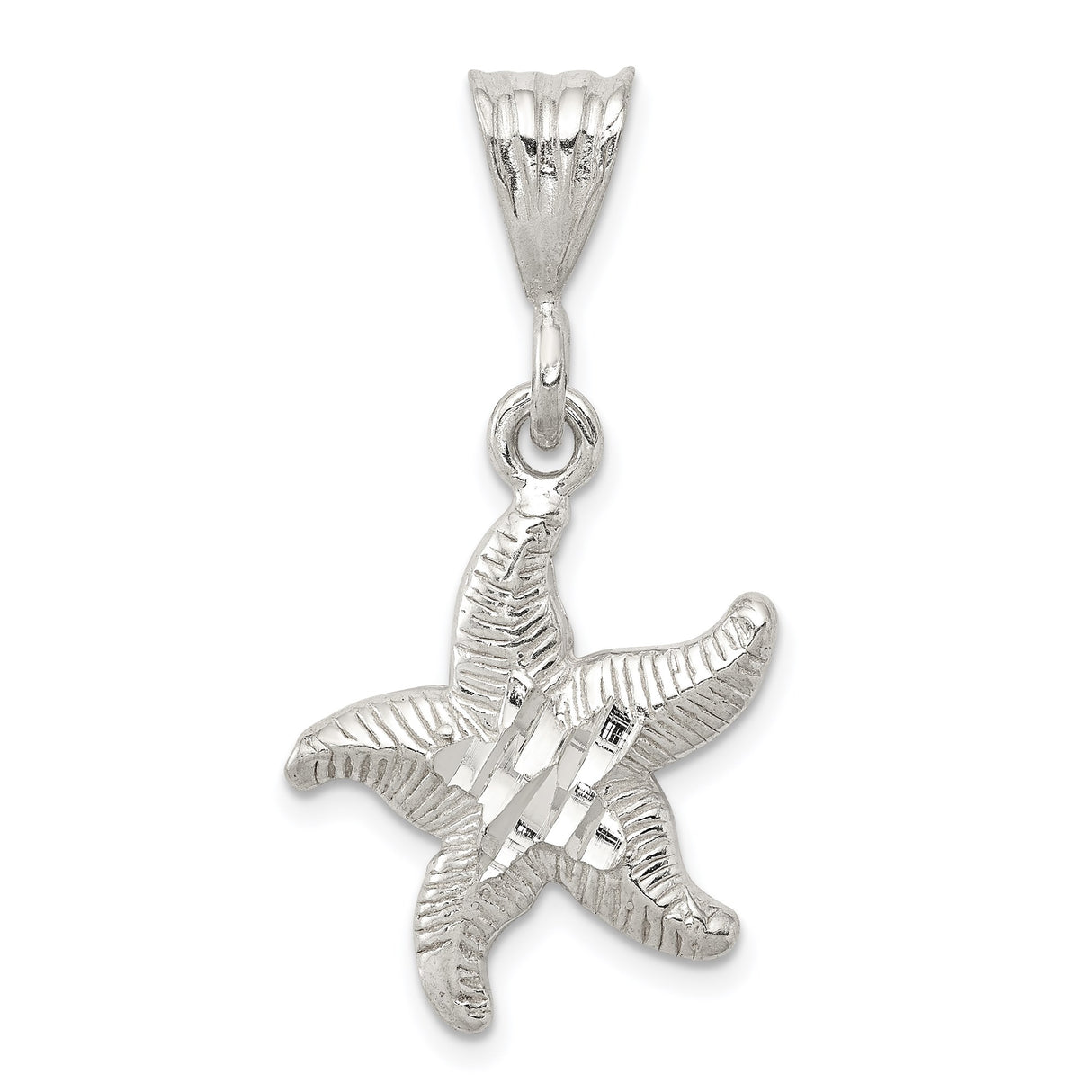 Sterling Silver Starfish Pendant with Textured Cutout, Ocean Nautical Theme for Women