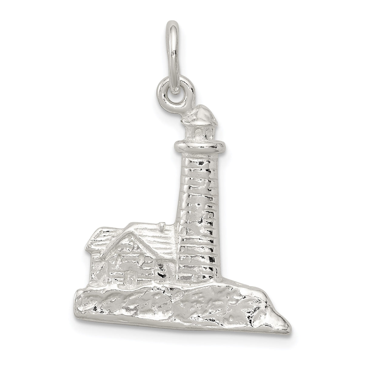 Sterling Silver Lighthouse Pendant with Coastal Scene and Nautical Theme