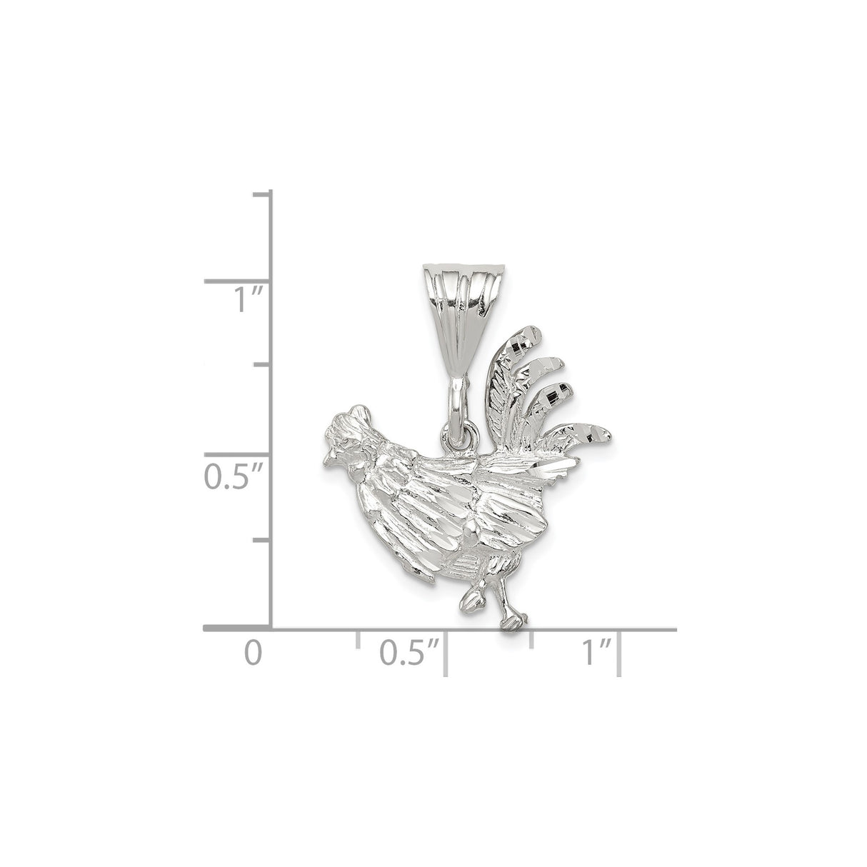 Sterling Silver Rooster Pendant with Intricate Feather Detail, Rustic Country Symbol