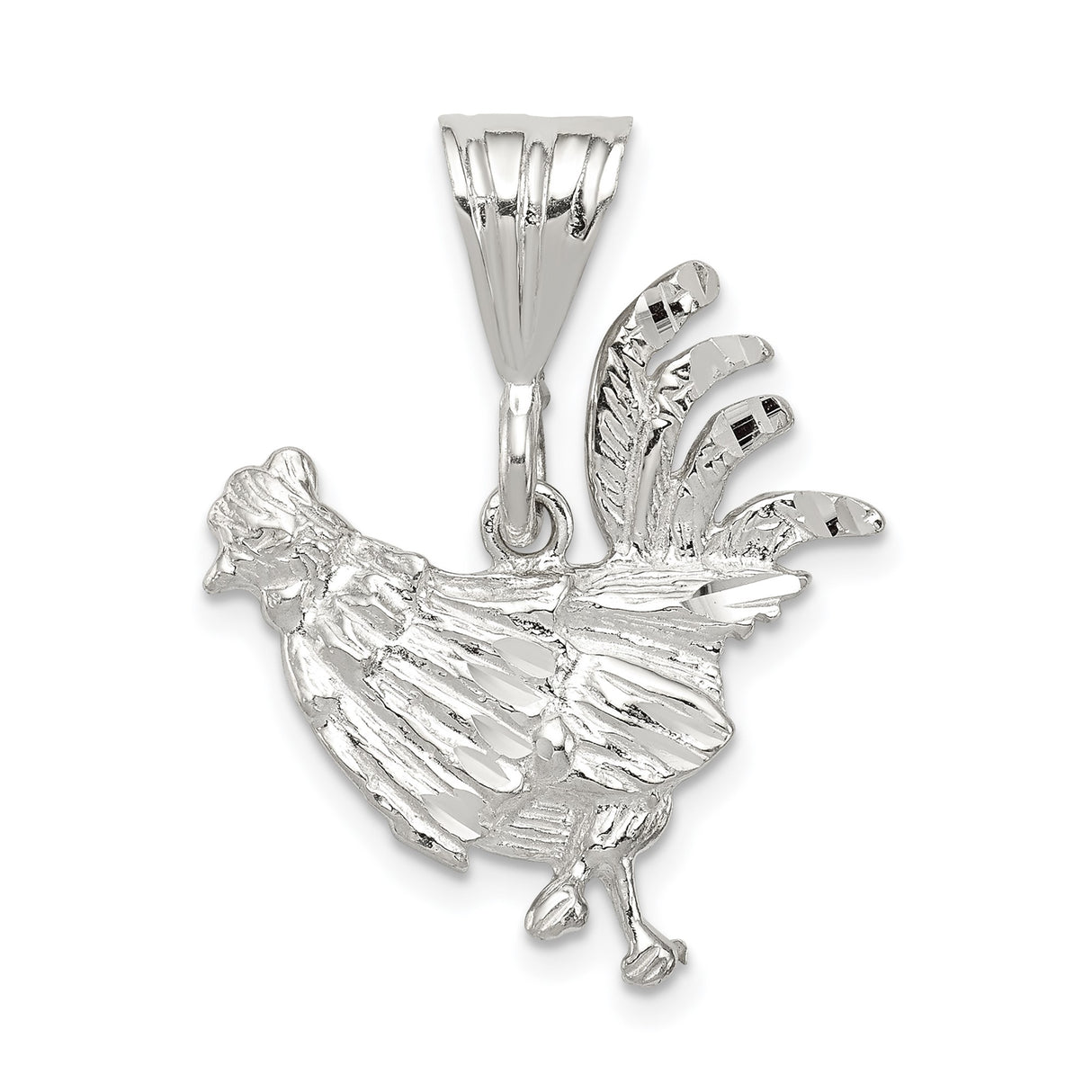Sterling Silver Rooster Pendant with Intricate Feather Detail, Rustic Country Symbol
