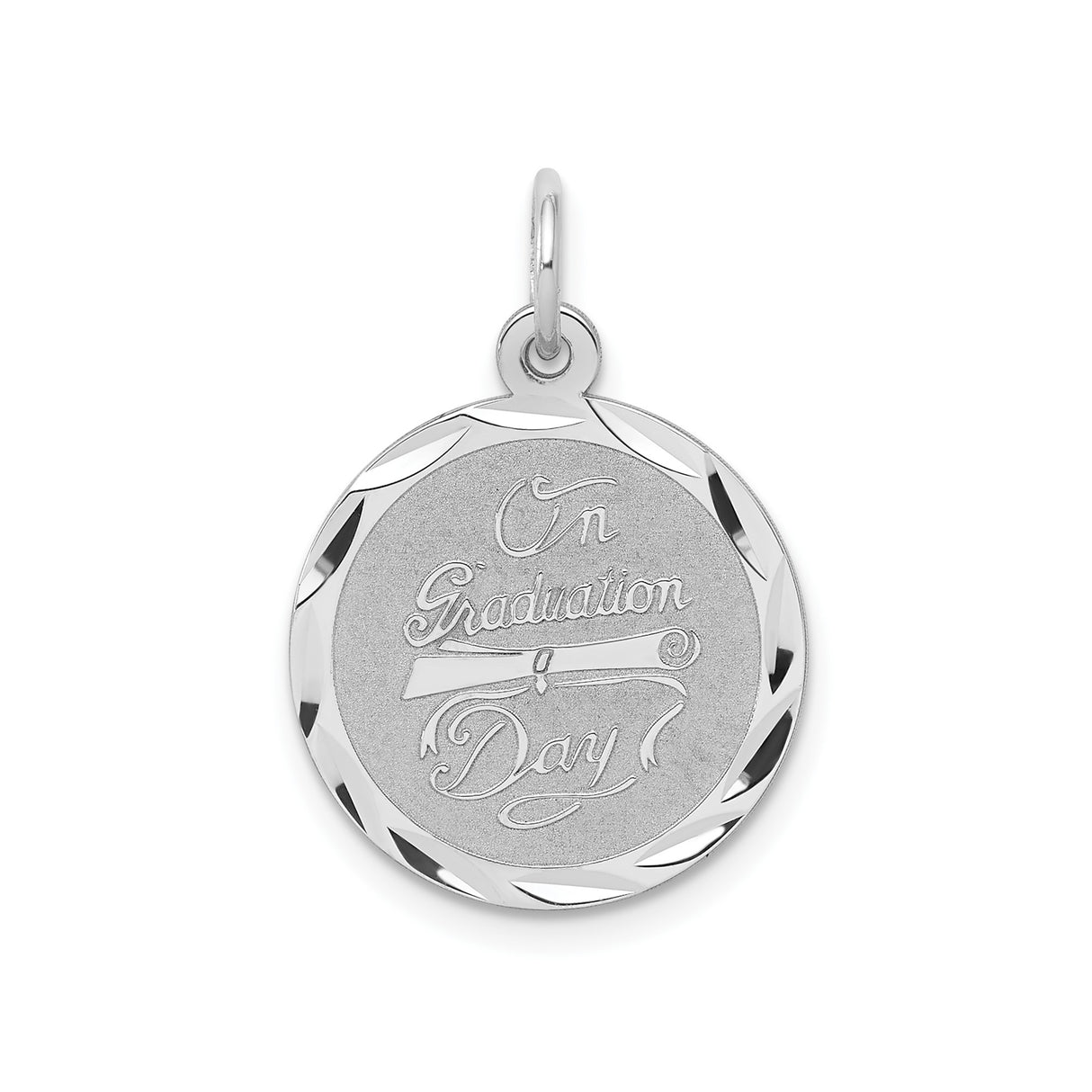 Sterling Silver Graduation Pendant Charm with Diploma Scroll and Script Design